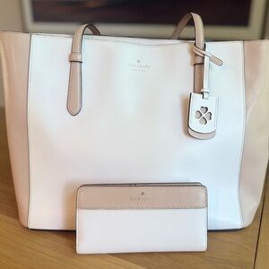 Kate Spade White and Tan Leather Tote Bag & Wallet set